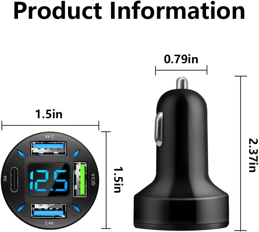 BowLift | Car Charger 66W Super Fast Charging with USB PD & QC 3.0 – Universal for 12-24V Cigarette Lighter