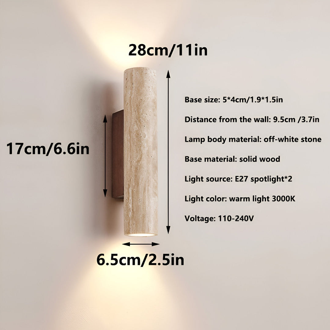 BowLift | Travertine wall lamp in Japandi tube shape