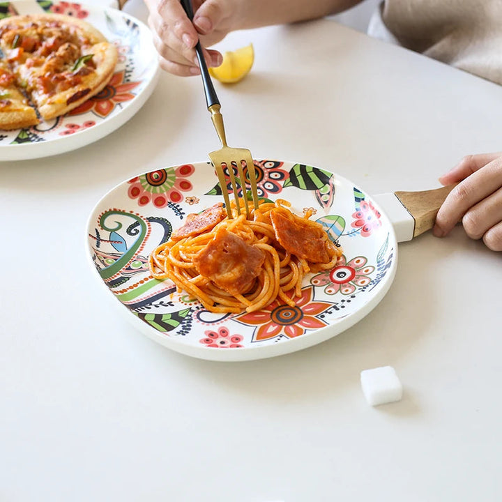 BowLift | Elegant Nordic Ceramic Dinner Plates with Wooden Handle