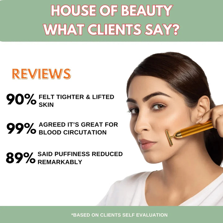 BowLift | GildedGlow Luxe Face Massage Roller | Revitalize your skin with an electric massage tool with 24K gold for a radiant complexion