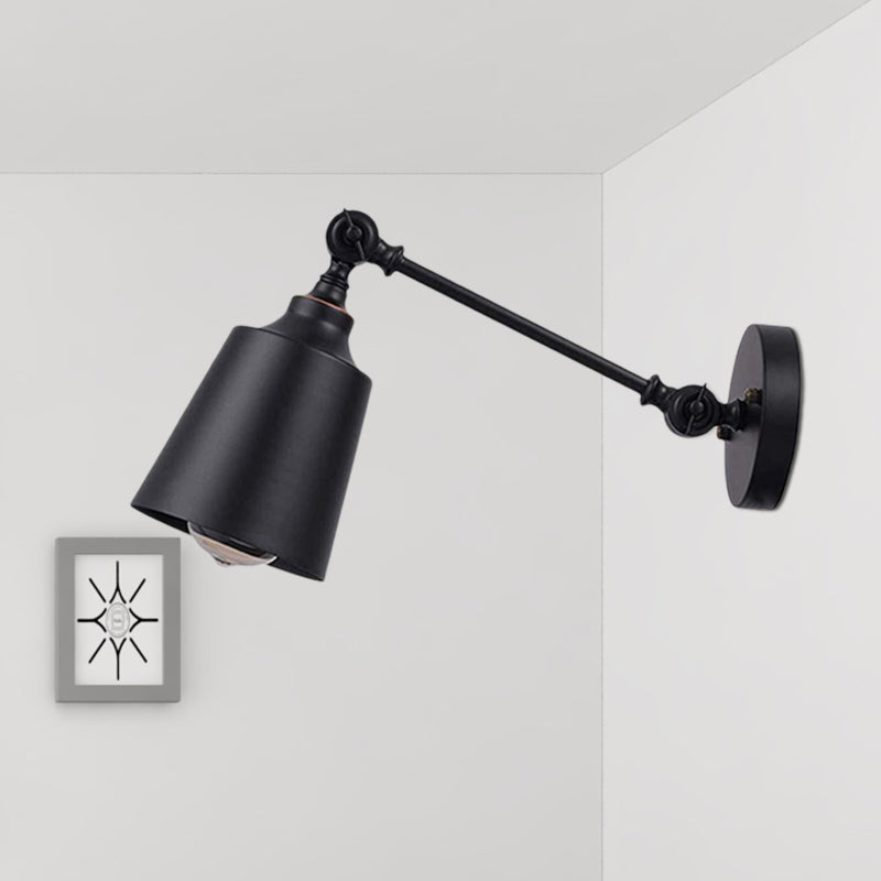 BowLift | Iron Bell Wall Mount Sconce Industrial 1 Head Nightstand Plug-In Wall Light Fixture in Black with Swivel Arm