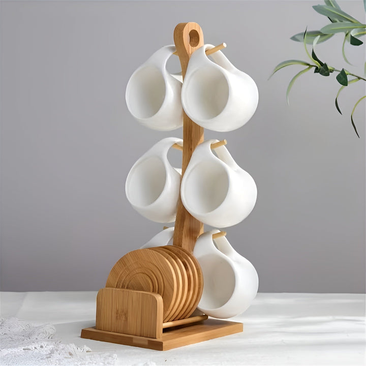 Ceramic Coffee Mug Set with Saucer & Stand – Stylish and Decorative | Perfect for Café and Home | Bowlift