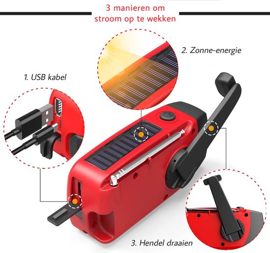 RescueReady - Compacte Noodradio met USB-oplading Bowlift