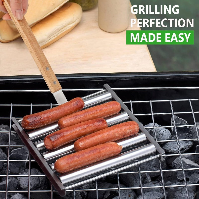 Rotating Hot Dog Grill Rack with Detachable Wood Handle Bowlift