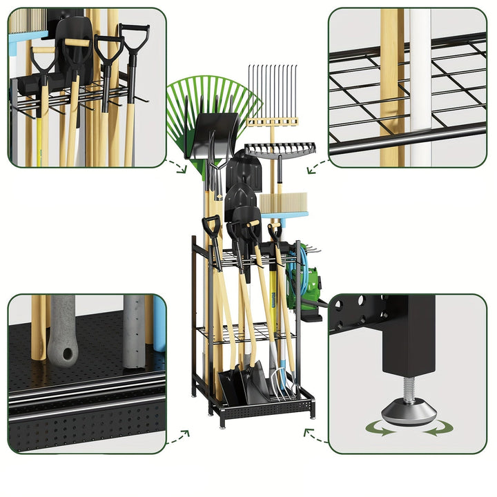 BowLift | Heavy-Duty Black Metal Garden Rack – Durable Outdoor Tool & Hose Storage Organiser