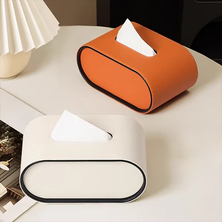 TissuLuxe Oval – Leather Kleenex Box Cover for Living Room, Car & Office | Bowlift