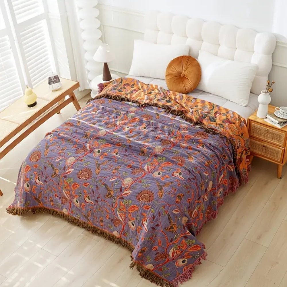 BowLift | Botanic Floral Cotton Tassel Blanket