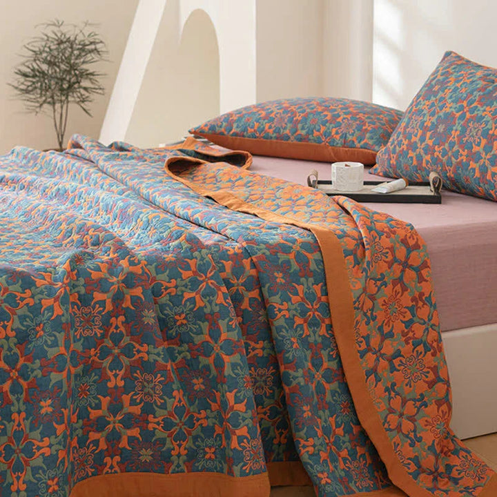 Blue patterned six-layer cotton blanket – TerraLoom comfort blanket