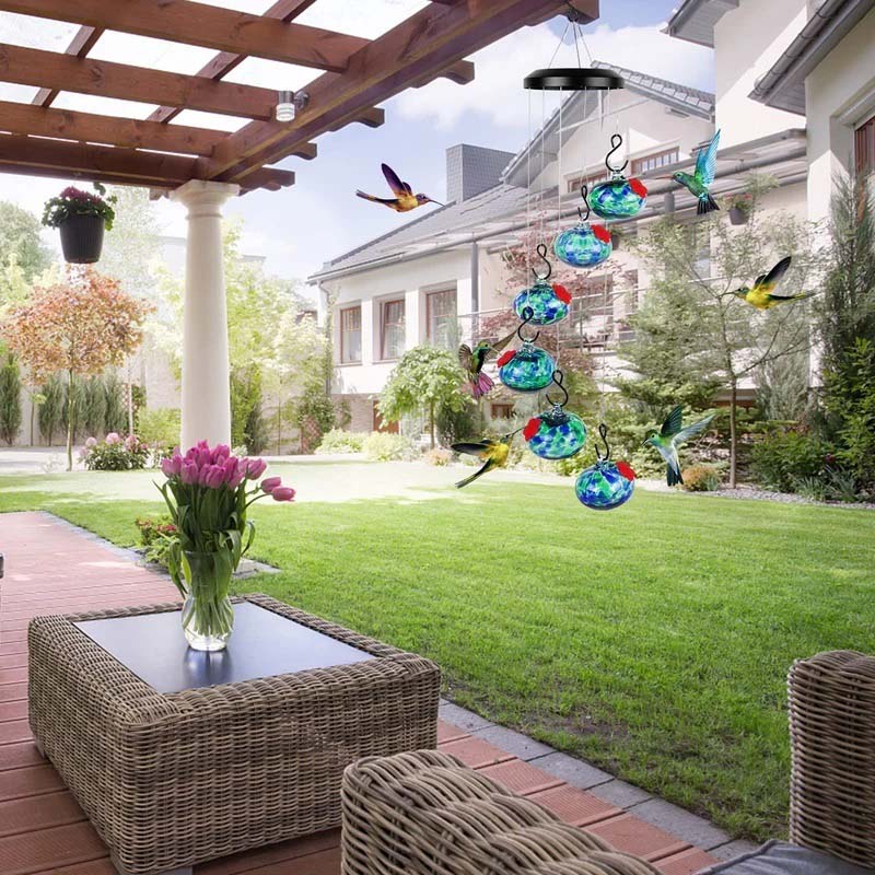 ChimeFeeder handcrafted glass hummingbird feeder with wind chime Bowlift