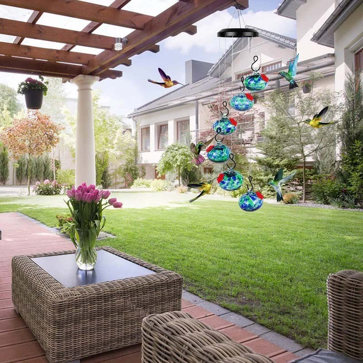 ChimeFeeder handcrafted glass hummingbird feeder with wind chime Bowlift