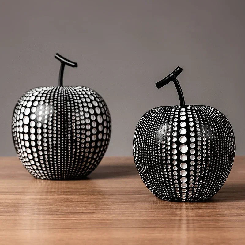 BowLift | MonoApple Apple Sculpture – black-and-white polka dot pattern