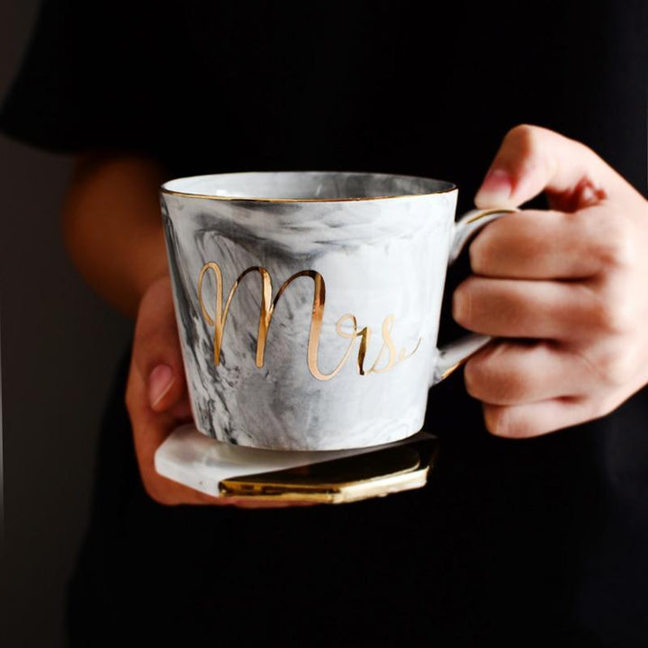 Marble Porcelain Mr & Mrs Coffee Mugs | Bowlift