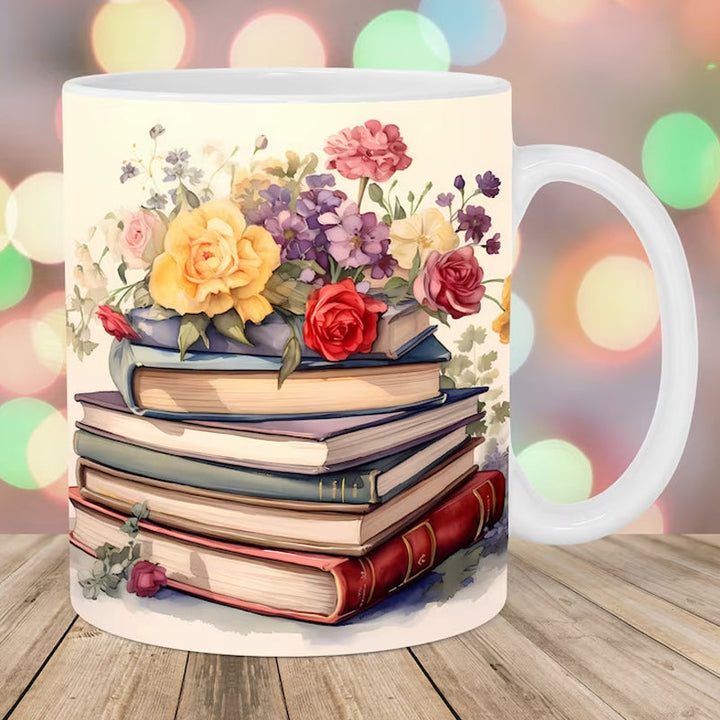 3D Artistic Beautiful Floral Books Coffee Mug - Book Lover Gift | Bowlift