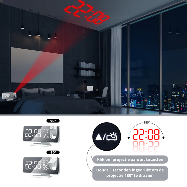 Innovative LED Projector Alarm Clock with USB Bowlift