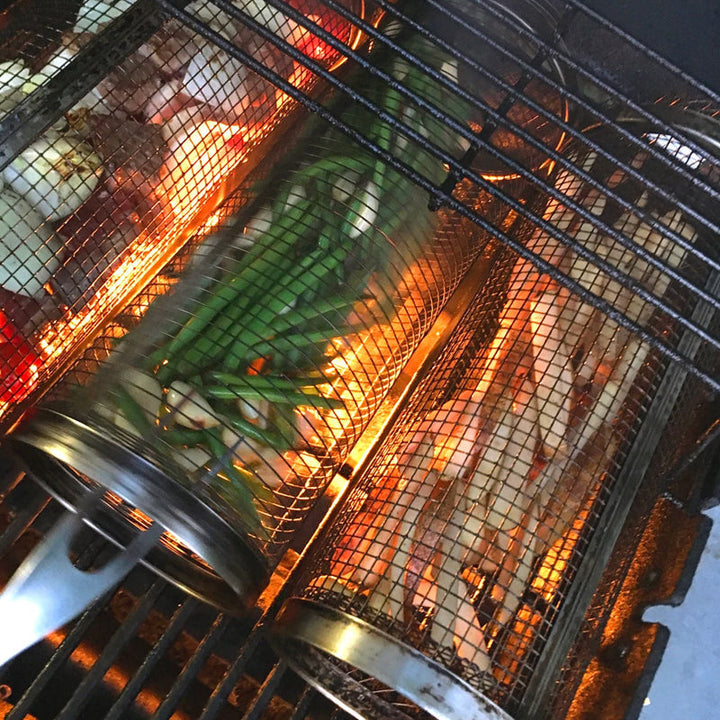 Stainless Steel Rolling BBQ Grill Basket | Bowlift