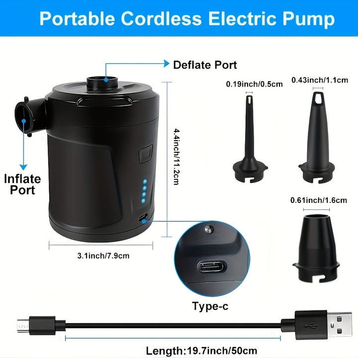 BowLift | Rechargeable Wireless Mini Electric Air Pump - Lightweight USB Pump for Outdoor Use, Inflates Air Mattresses and More