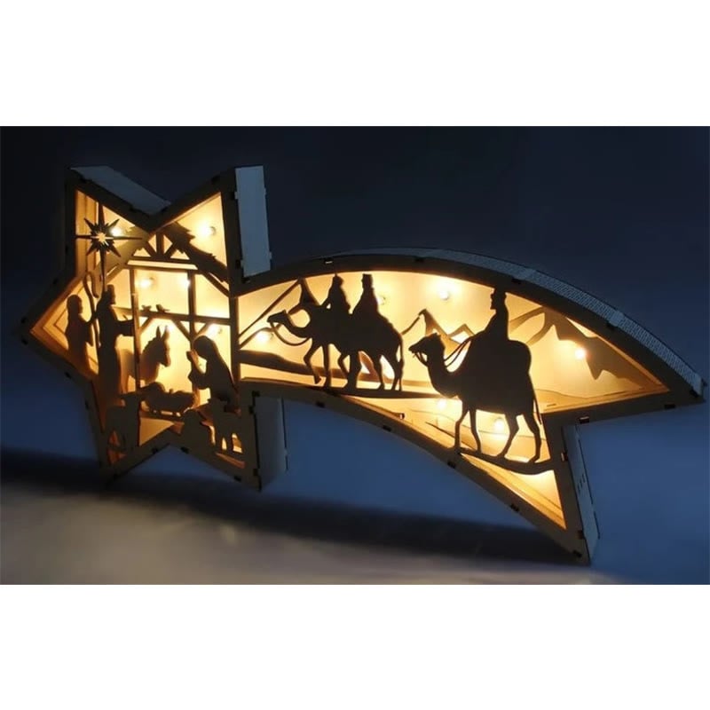 BowLift | LED Wooden Christmas Ornaments Nativity Scene Star Shaped Desk Lamp
