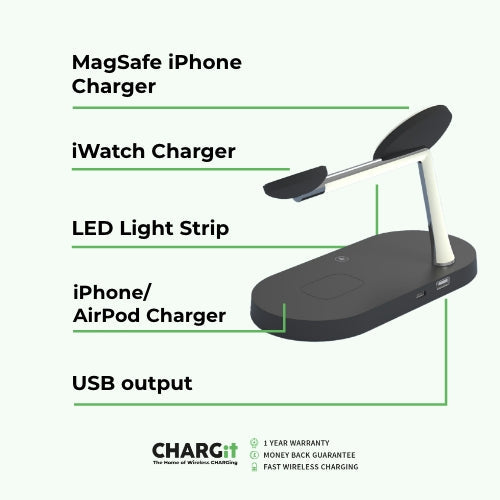 BowLift | 4-in-1 Wireless Charging Station - Magnetic Qi Charger for Phone, Watch & Earbuds