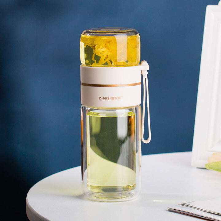 BowLift | Double-walled Glass Water Bottle with Tea Strainer - PureBrew