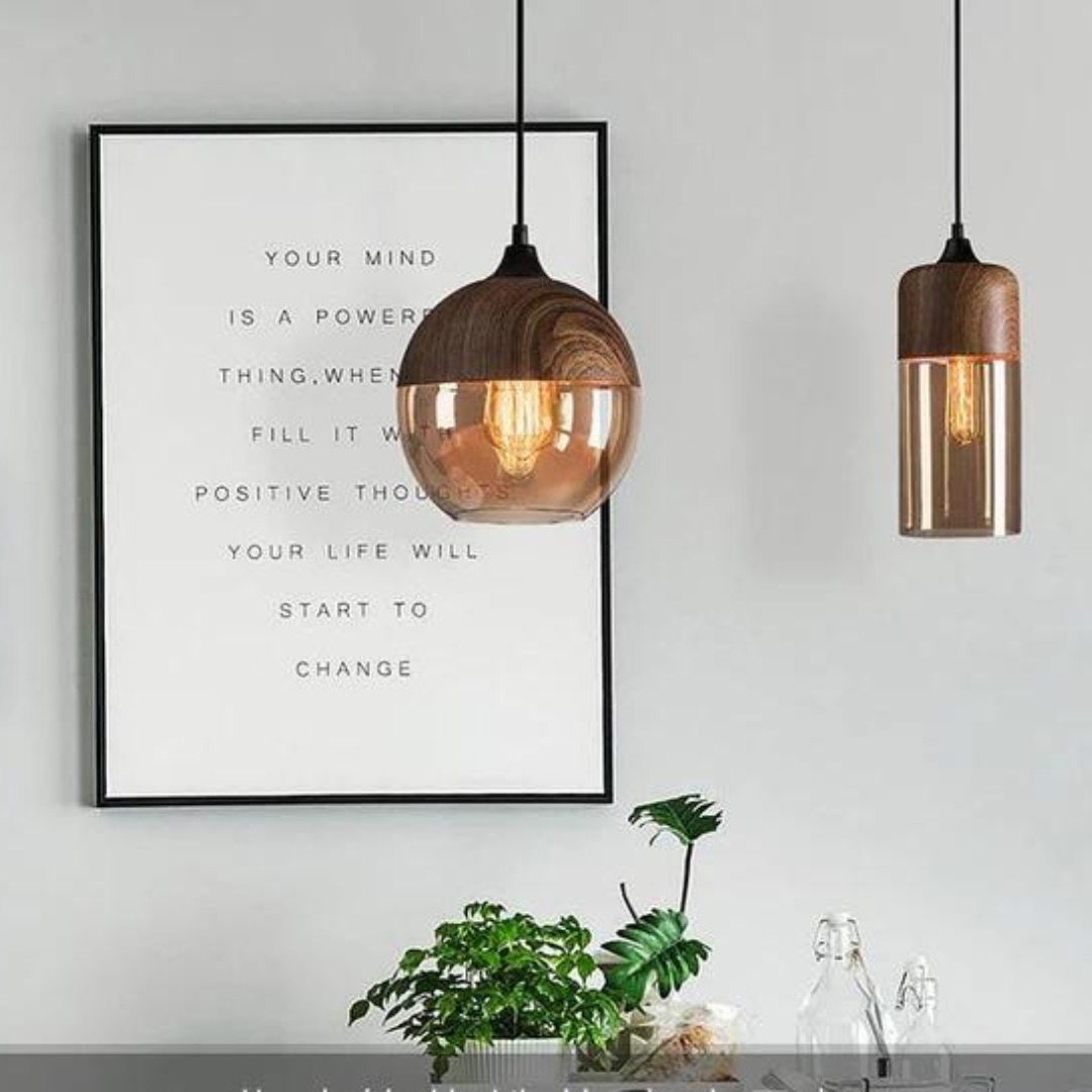 BowLift | Scandinavian Pendant Lamp made of Wood and Tinted Glass