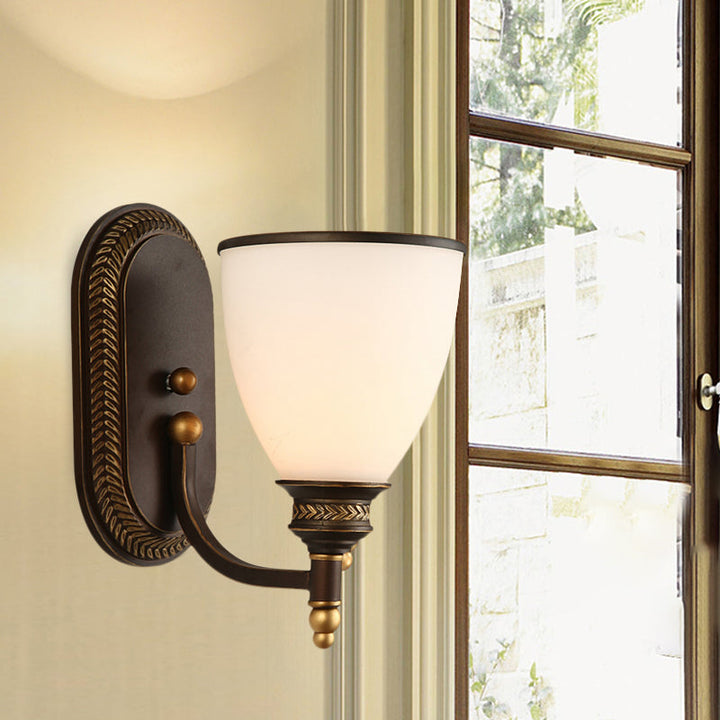 BowLift | Bowl Shade Opal Glass Wall Mounted Lamp Rustic Single Bulb Bedroom Wall Lamp Light in Bronze