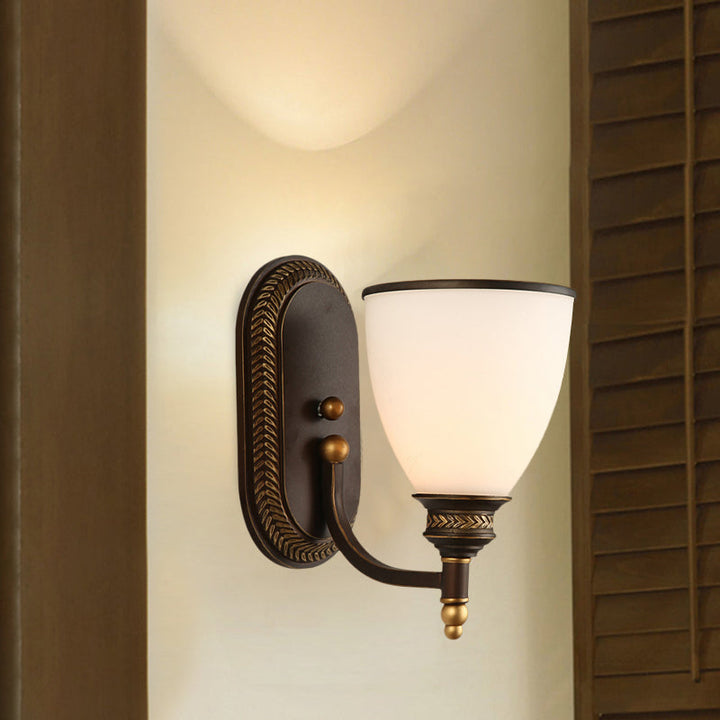 BowLift | Bowl Shade Opal Glass Wall Mounted Lamp Rustic Single Bulb Bedroom Wall Lamp Light in Bronze