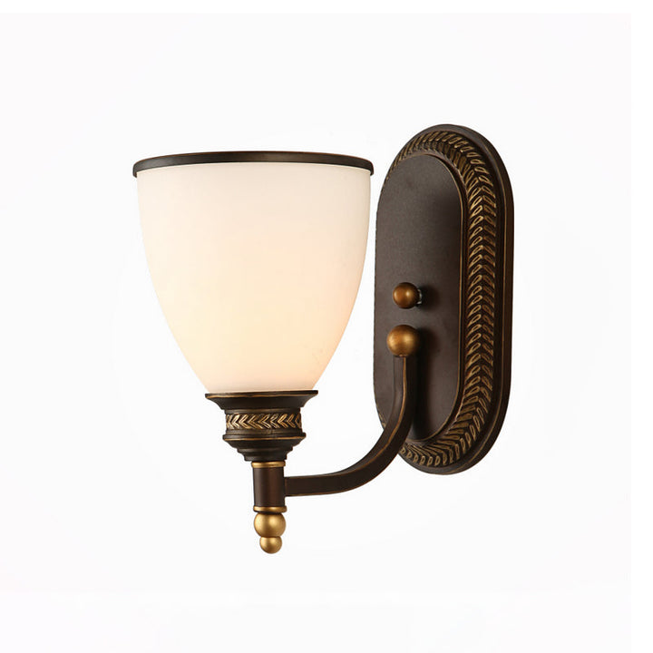 BowLift | Bowl Shade Opal Glass Wall Mounted Lamp Rustic Single Bulb Bedroom Wall Lamp Light in Bronze