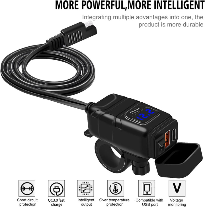 BowLift | Motorcycle USB & Type-C Fast Charger with Voltmeter – Drayvik