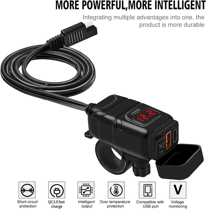 BowLift | Motorcycle USB & Type-C Fast Charger with Voltmeter – Drayvik