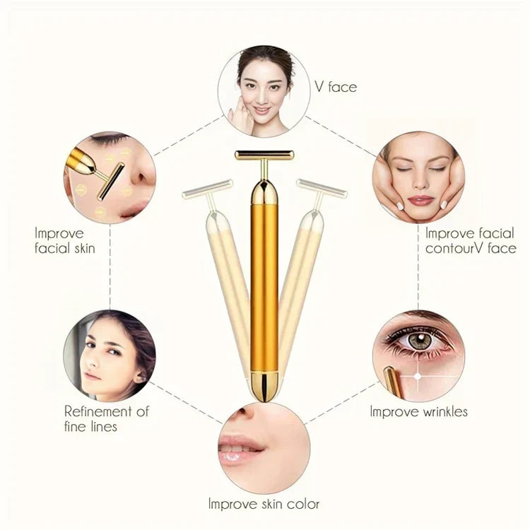 BowLift | GildedGlow Luxe Face Massage Roller | Revitalize your skin with an electric massage tool with 24K gold for a radiant complexion