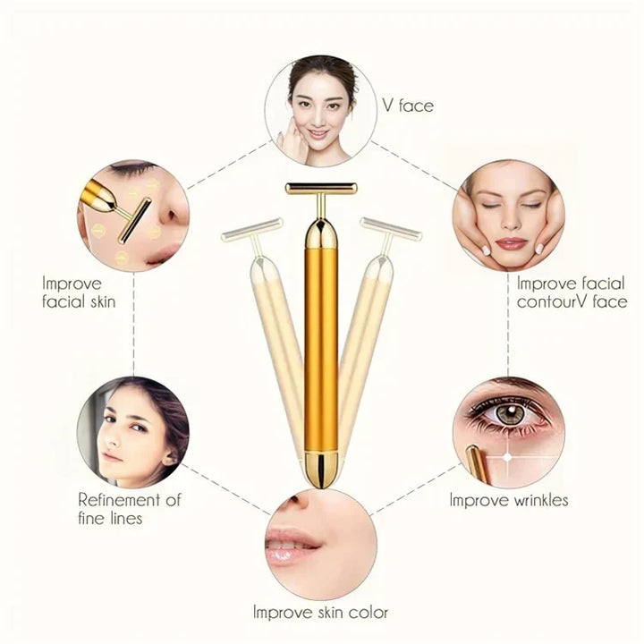 BowLift | GildedGlow Luxe Face Massage Roller | Revitalize your skin with an electric massage tool with 24K gold for a radiant complexion