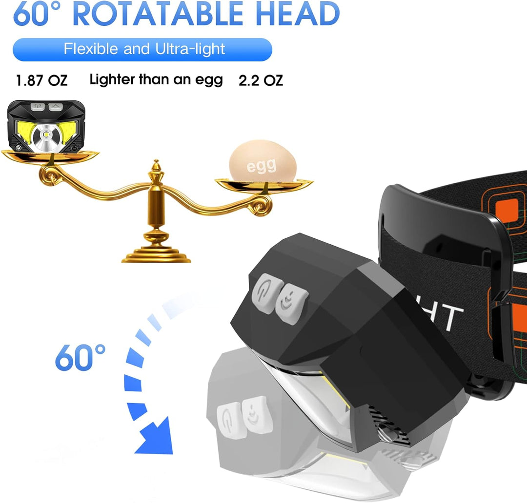 BowLift | 2-Pack Ultra-Clear Rechargeable LED Headlamp Waterproof with Motion Sensor