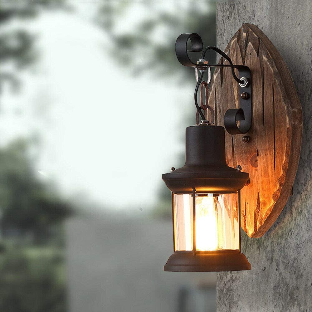 Antique wood country house style wall lamp Bowlift