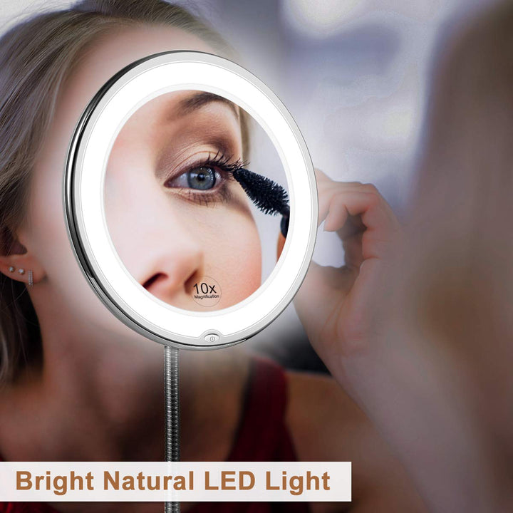 BowLift | Luminessa LED Magnifying Mirror with Swan Neck | 10x Zoom & Daylight LED | Flexible & Cordless