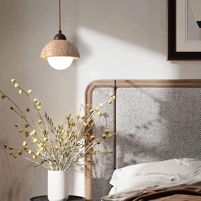 BowLift | Elegant pendant lamp made of wood and natural marble