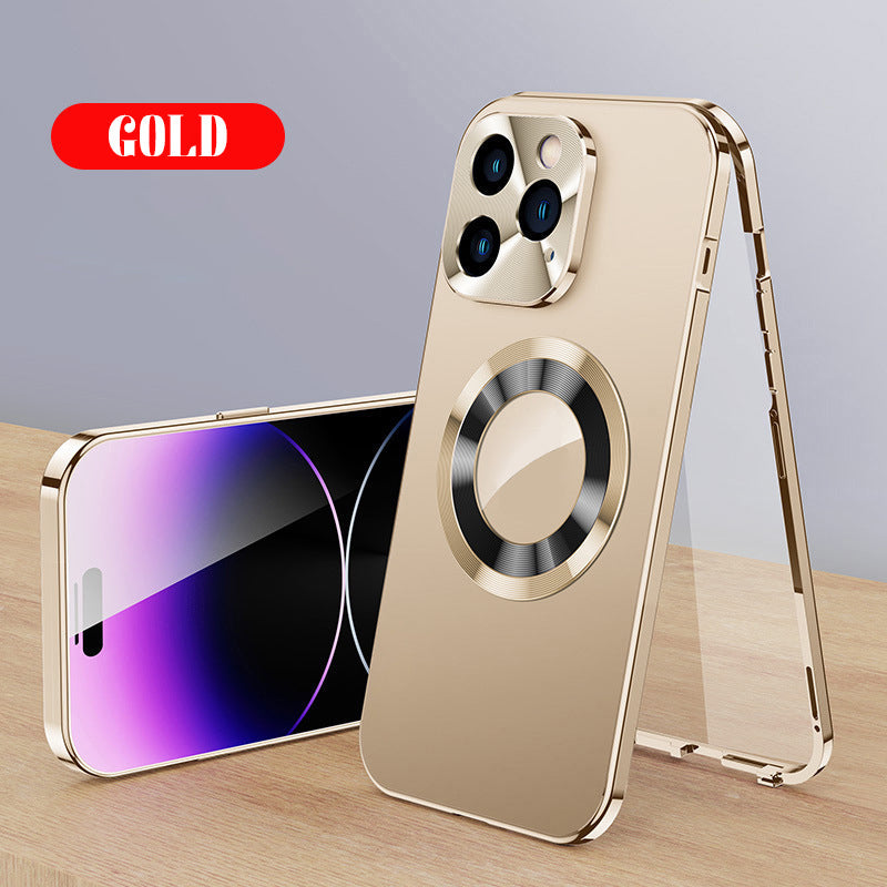 Double-sided magnetic phone case with galvanized glass Bowlift