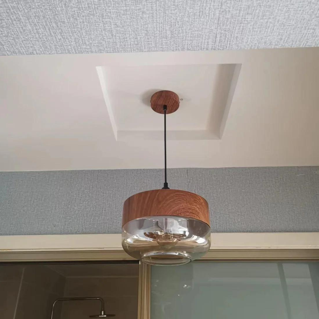 BowLift | Scandinavian Pendant Lamp made of Wood and Tinted Glass