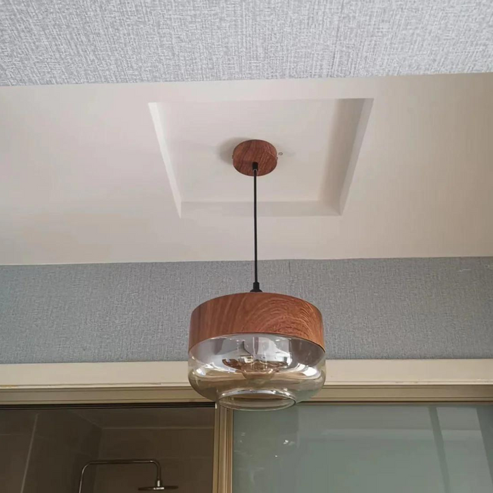 BowLift | Scandinavian Pendant Lamp made of Wood and Tinted Glass