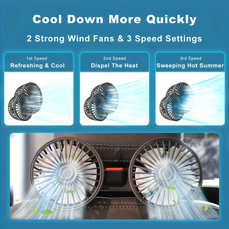 BowLift | Double Fan AirTrek Duo | 360° rotatable | Ultra-quiet & Compact | USB Car Fan with 5 Blades
