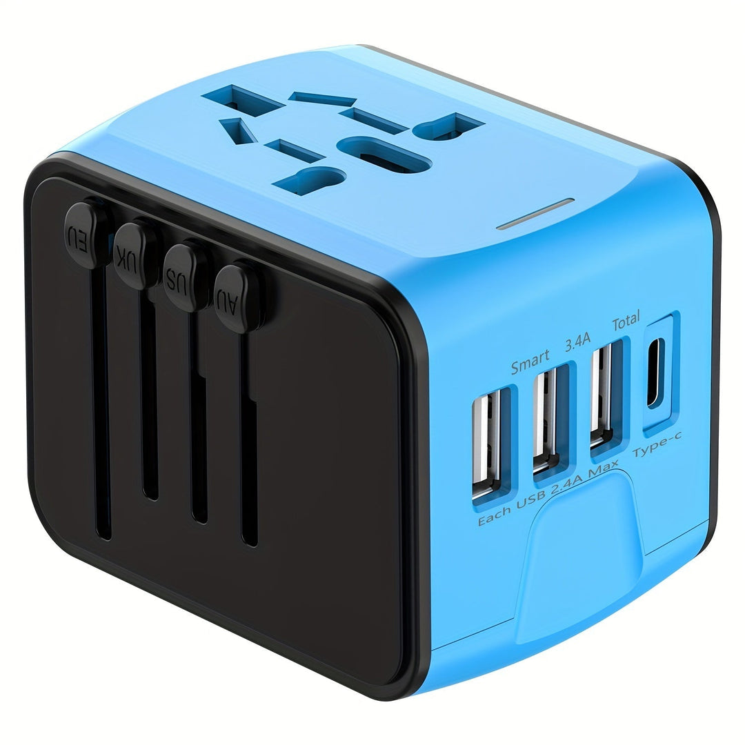 BowLift | Universal Travel Adapter with 4 USB Ports and Type-C – Worldwide Compatibility, Fast Charging Safety Features