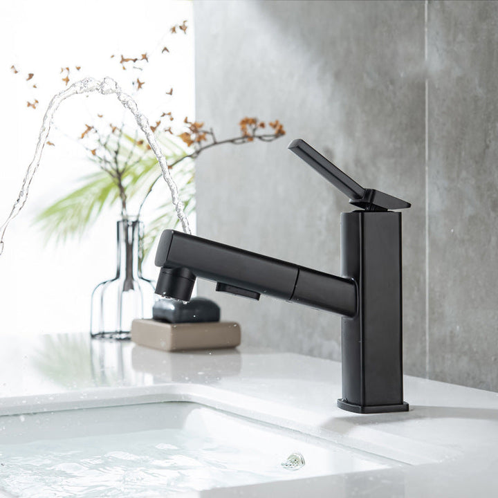 BowLift | Contemporary Vessel Sink Faucet Copper Single Handle Low Arc Pull Down Vessel Faucet