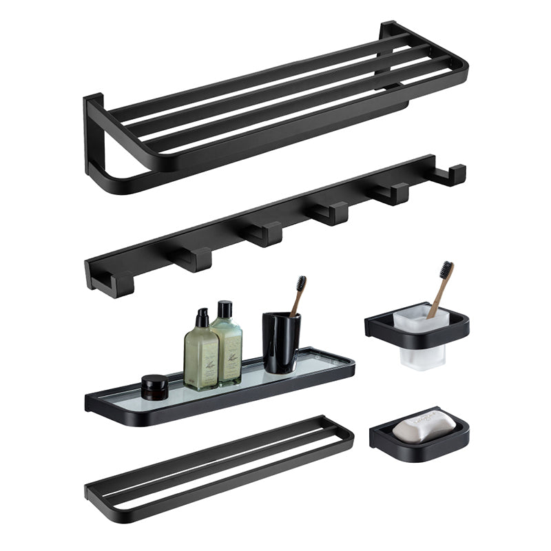 BowLift | Modern Classic Bathroom Accessories Set in Stainless Steel Matte Black Bathrobe Hook/Towel Ring Bar