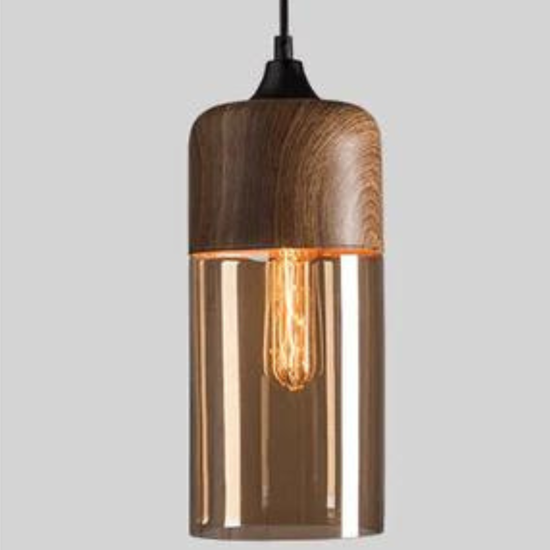 BowLift | Scandinavian Pendant Lamp made of Wood and Tinted Glass