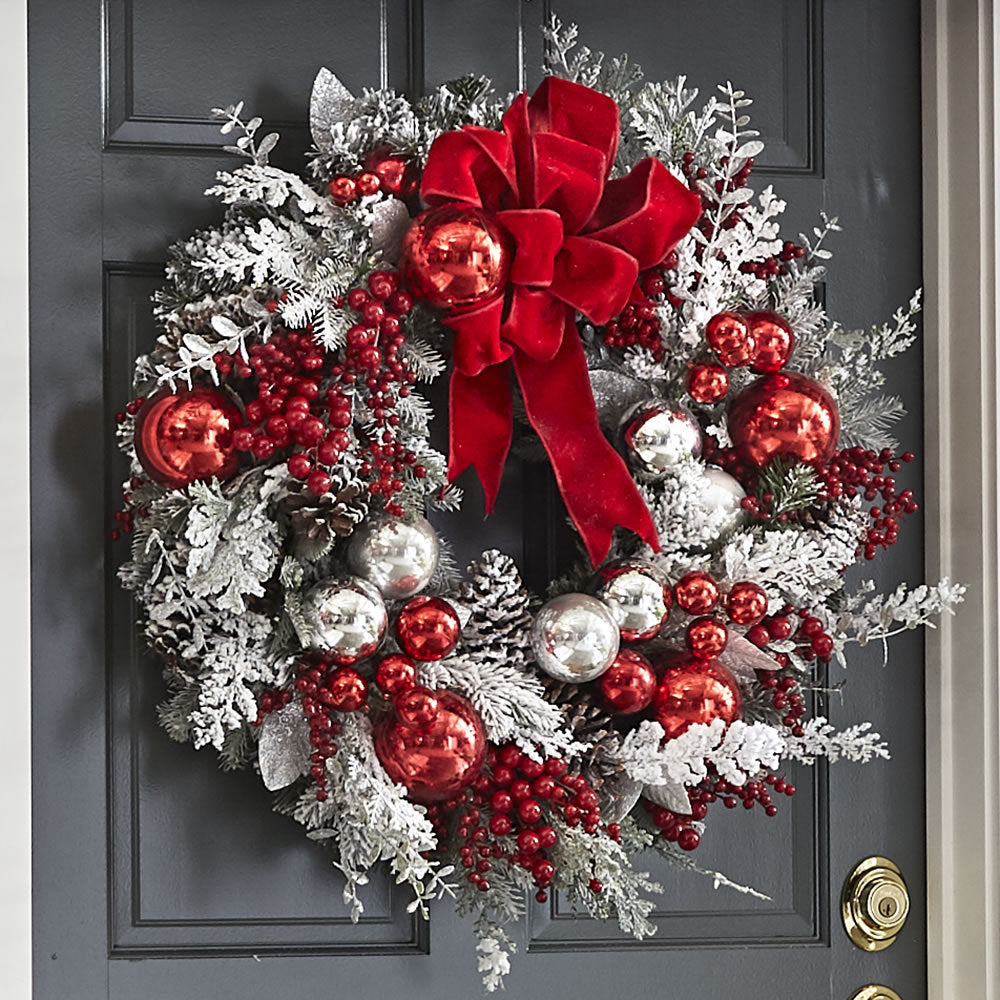 BowLift | New Flocking Wreath Outdoor Decoration Door Hanging Christmas Wreath Rattan