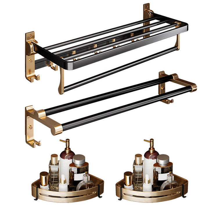 BowLift | Black and Brass Bathroom Hardware Set Modern Stainless Steel Bathroom Shelf/Towel Holder/Paper Holder