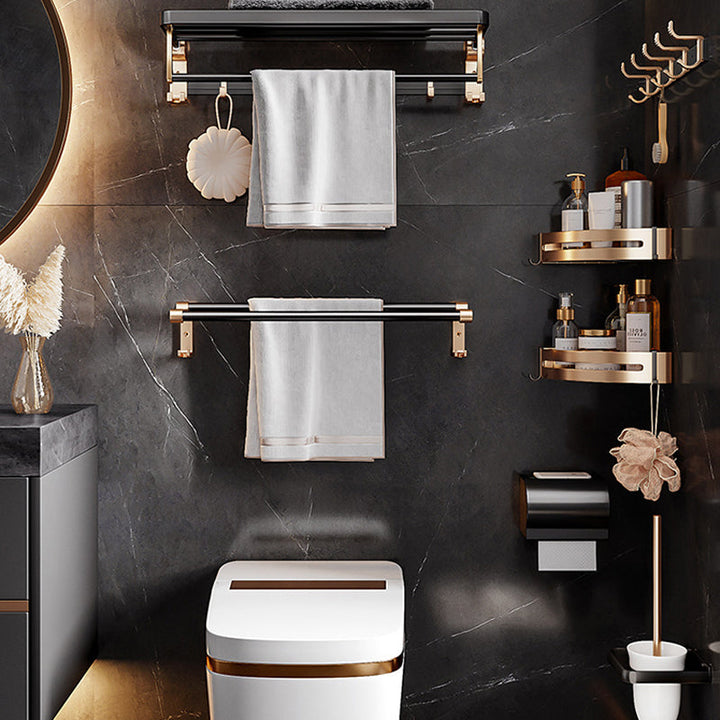 BowLift | Black and Brass Bathroom Hardware Set Modern Stainless Steel Bathroom Shelf/Towel Holder/Paper Holder