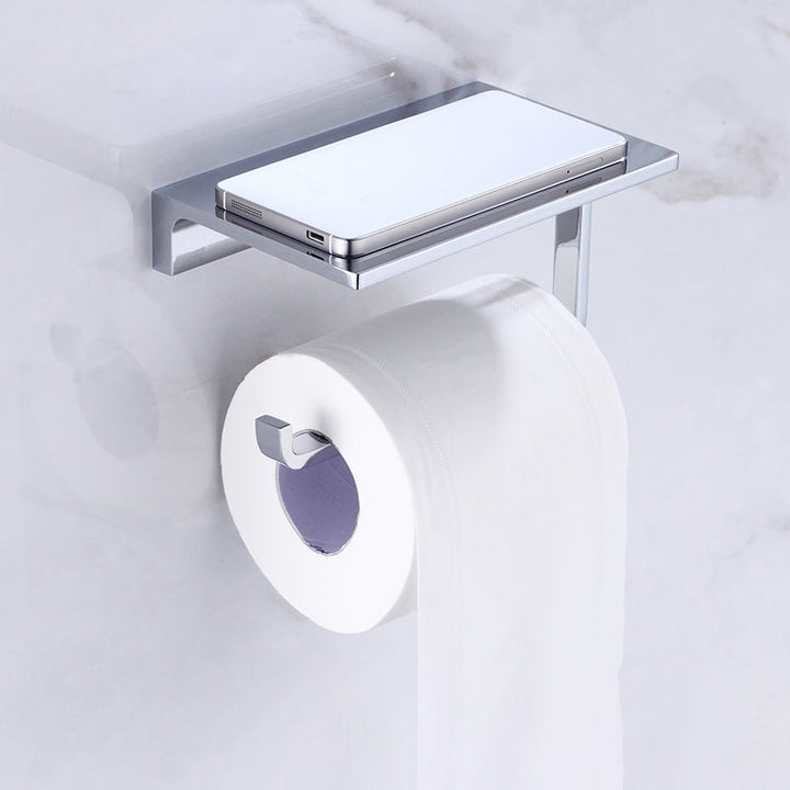 BowLift | Chrome brass modern bathroom accessory set with towel bar/ ring/ paper holder & bathrobe hook