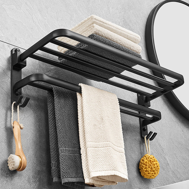 BowLift | Matt Black 5-piece Modern Bathroom Accessory Set with Shelf/Tower Bar & Paper Holder