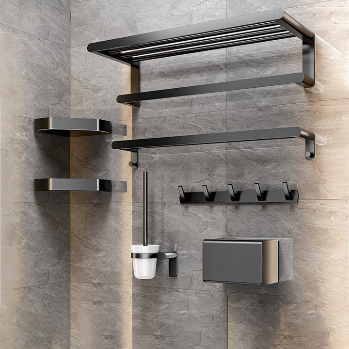BowLift | Modern Bathroom Set with Bath Shelf/Towel Holder & Paper Holder Black Bathroom Hardware