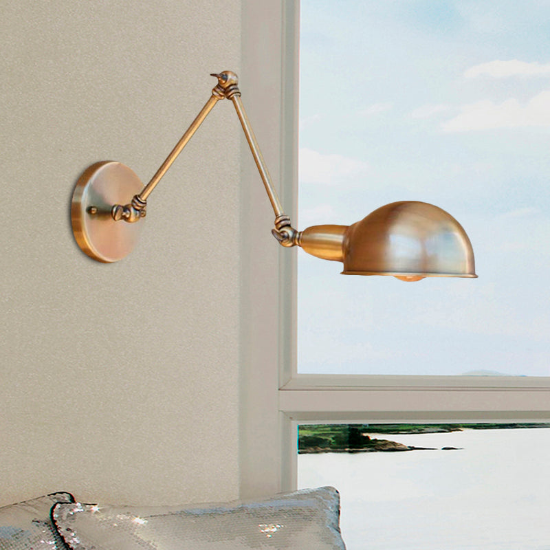 BowLift | Retro Dome Wall Lamp 1 Bulb Metal Wall Lighting with Swingarm in Brass/Chrome for Bathroom